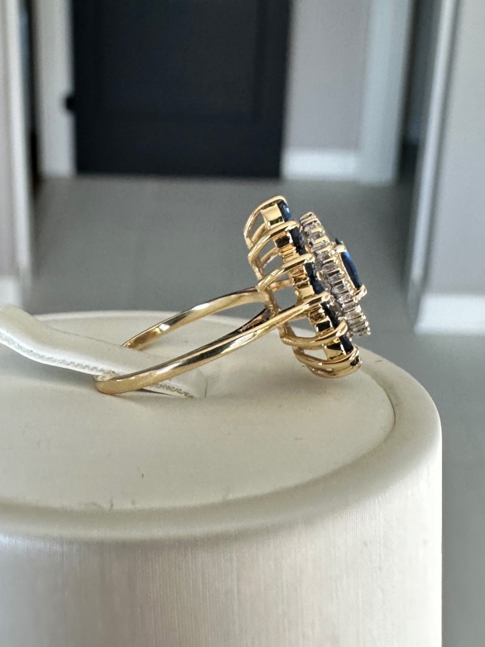 ✨ VINTAGE 14k Gold Sapphire & Diamond Double Halo Cluster Ring 💎 Size 5 - Picture 5 of 12